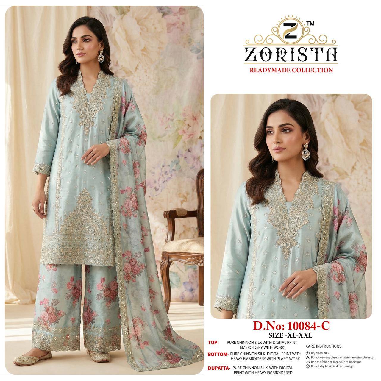 10084 SERIES COLOURS BY ZORISTA Pakistani Stylish Embroidered CHINNON SILK READYMADE Dresses At Wholesale Price